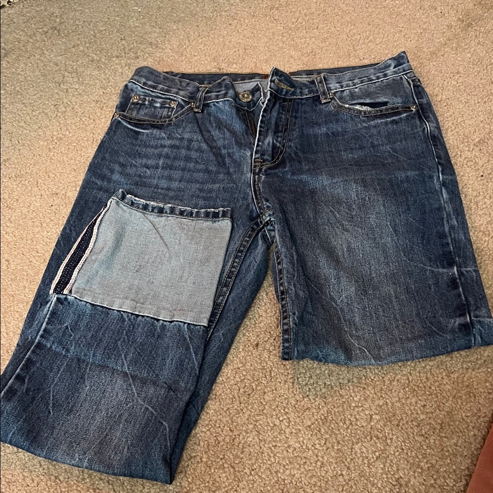 POL Navy Blue Patchwork Denim Shorts